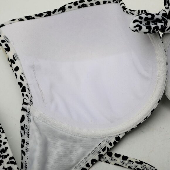Leopard Halter Bikini Top Animal Print Padded White Black Beach Vacation Summer - Picture 3 of 5